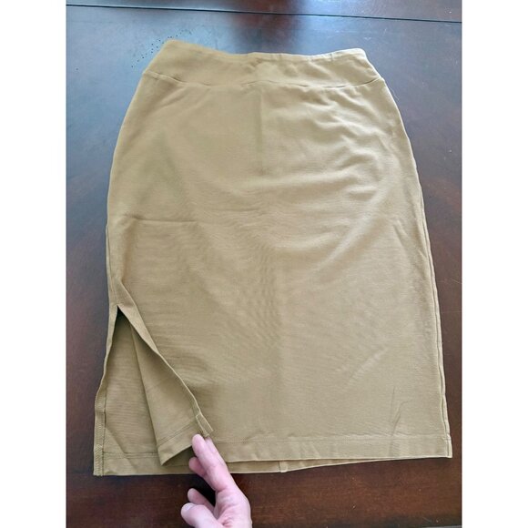 Stretch Knit Pull on Pencil Skirt in Camel Tan Career Midi Small - Picture 3 of 9